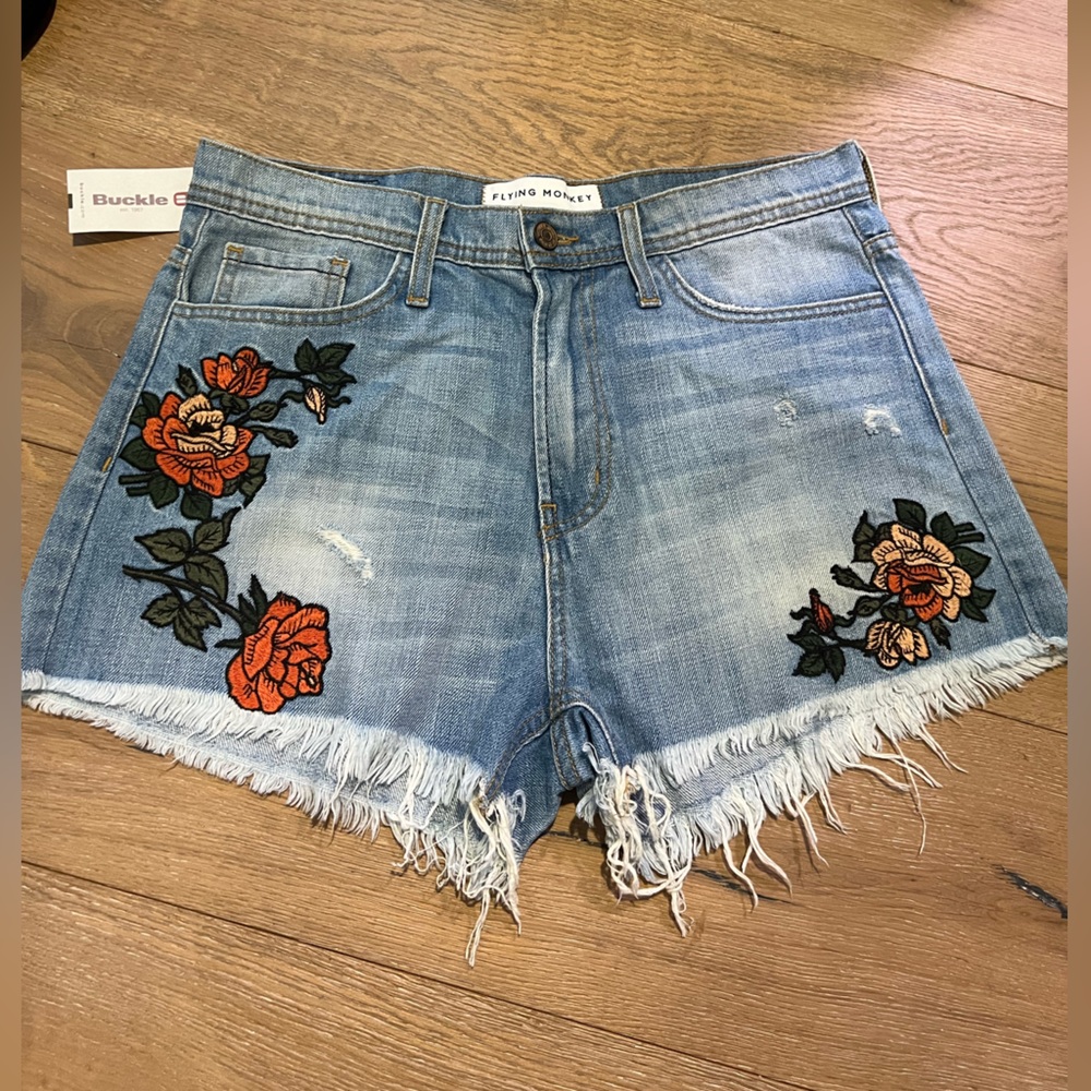 Rose Embroidered Jean Shorts
